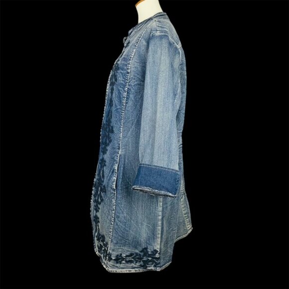 Vtg Y2K Floral Embroidered Denim Duster Sz 1X Western Boho Festival Country - Picture 5 of 6